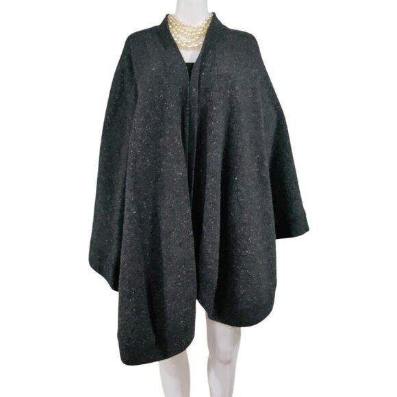 Bloomingdales Italian Wool Blend Poncho In Gray Black With Angora Silk - Picture 2 of 9